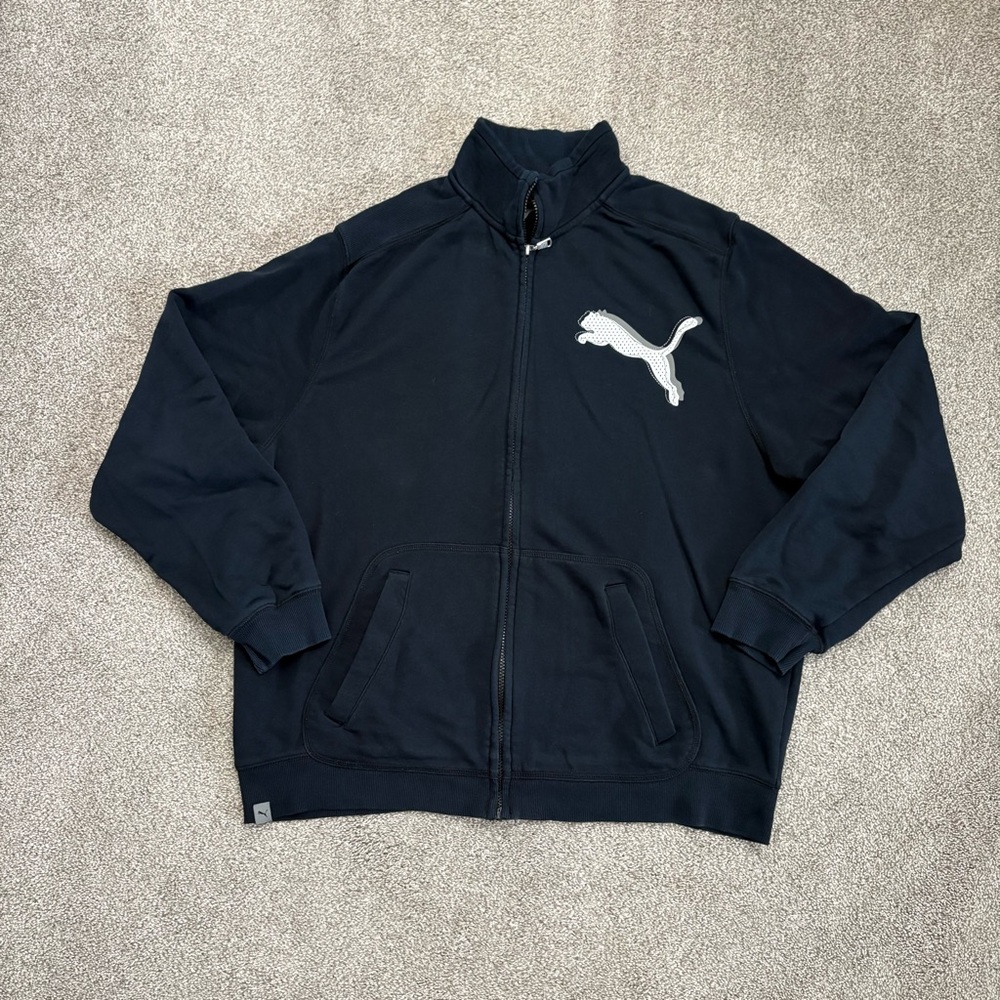 Puma Zip-Up Jacket XL Black White Gray Crew Neck
